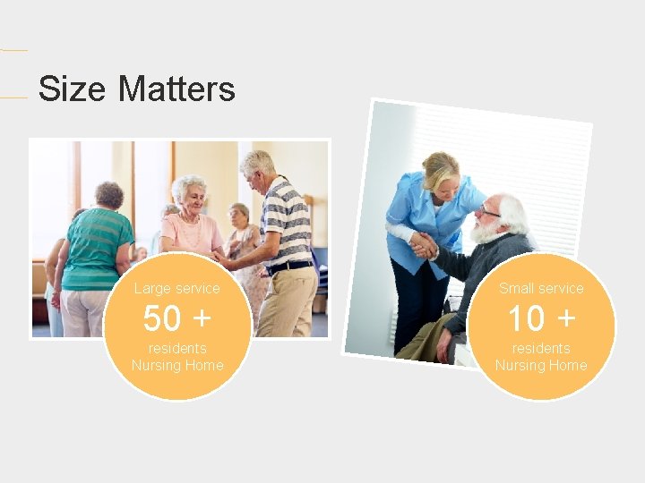 Size Matters Large service Small service 50 + 10 + residents Nursing Home 