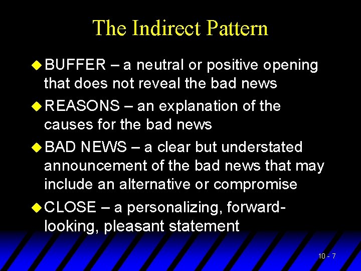 The Indirect Pattern u BUFFER – a neutral or positive opening that does not