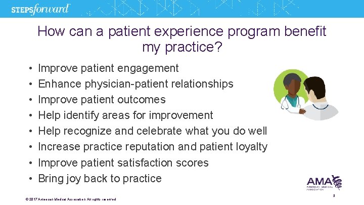 How can a patient experience program benefit my practice? • • Improve patient engagement
