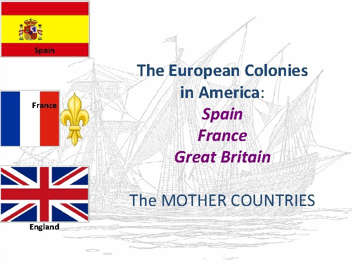 Spain France Great Britain The European Colonies in America: Spain France Great Britain The