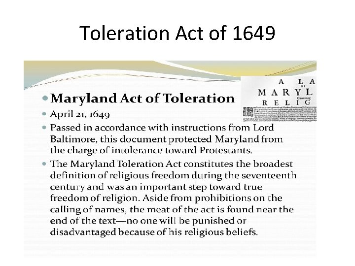 Toleration Act of 1649 