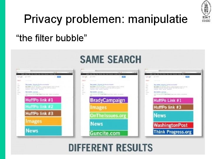 Privacy problemen: manipulatie “the filter bubble” 31 ESAT COSIC 