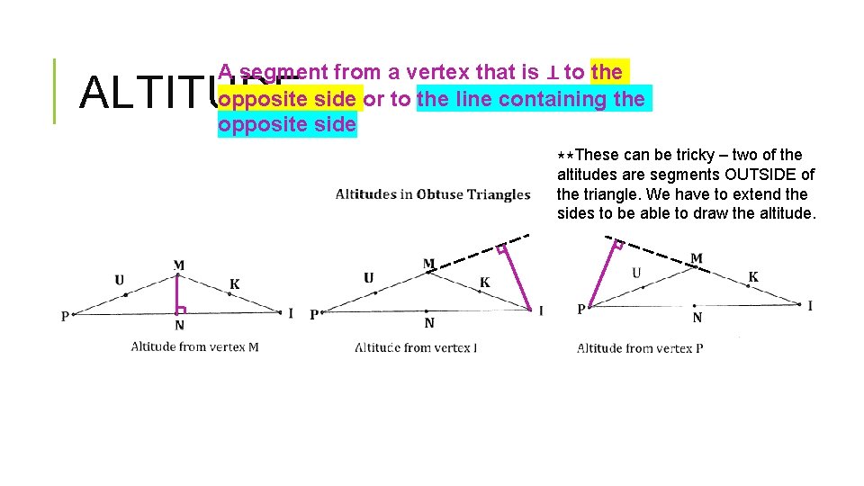 A segment from a vertex that is ⊥ to the opposite side or to