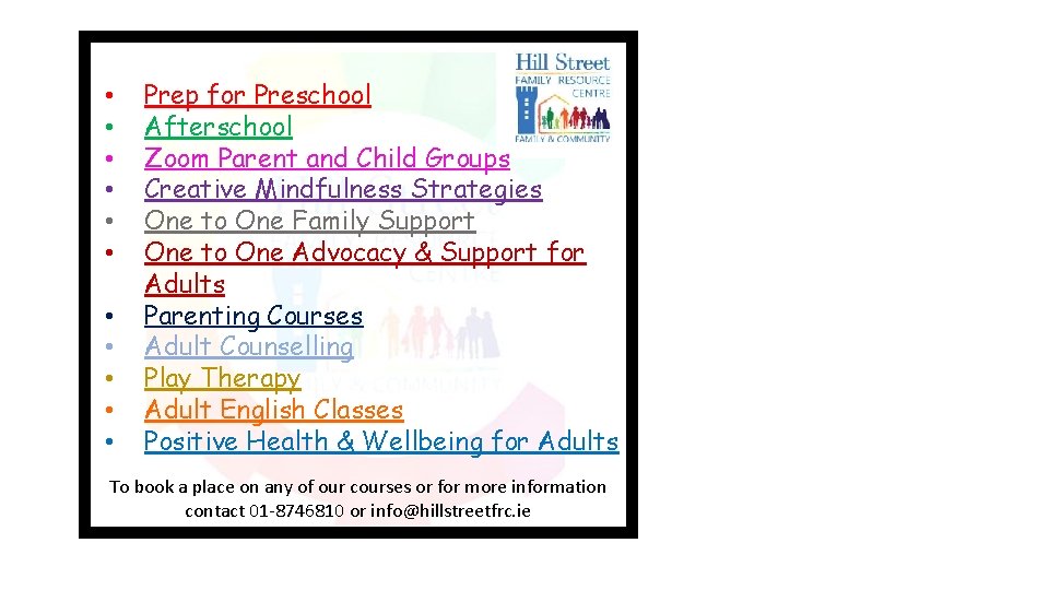  • • • Prep for Preschool Afterschool Zoom Parent and Child Groups Creative