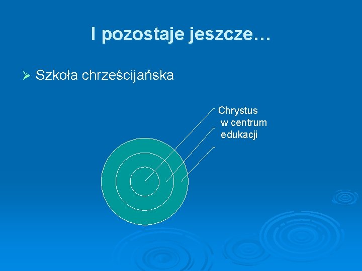 I pozostaje jeszcze… Ø Szkoła chrześcijańska Chrystus w centrum edukacji 