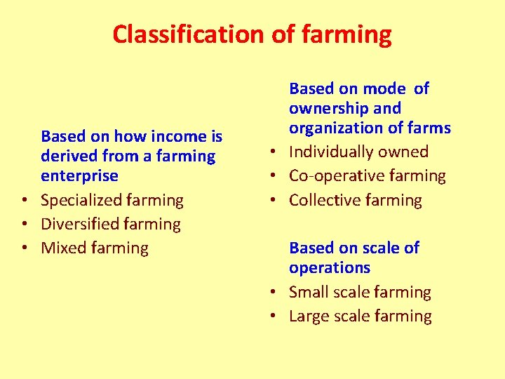 Classification of farming Based on how income is derived from a farming enterprise •