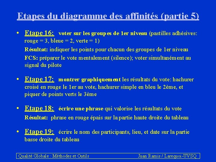 Etapes du diagramme des affinités (partie 5) • Etape 16: voter sur les groupes