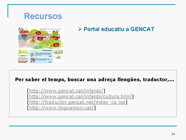 Recursos Ø Portal educatiu a GENCAT Per saber el temps, buscar una adreça llengües,