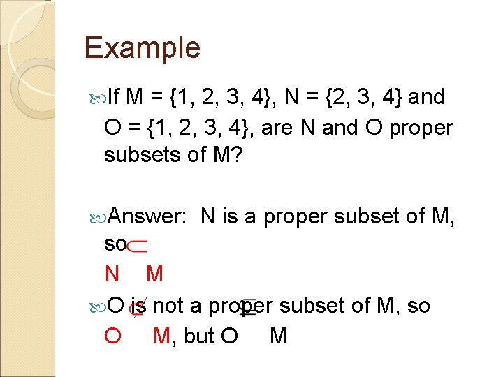 Example If M = {1, 2, 3, 4}, N = {2, 3, 4} and