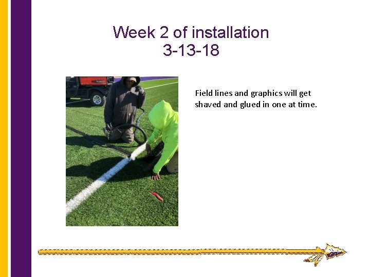 Week 2 of installation 3 -13 -18 Field lines and graphics will get shaved