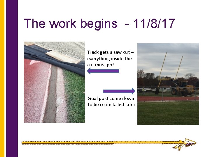 The work begins - 11/8/17 Track gets a saw cut – everything inside the