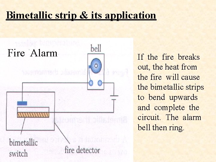 Bimetallic strip & its application Fire Alarm If the fire breaks out, the heat