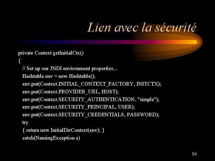 Lien avec la sécurité private Context get. Initial. Ctx() { // Set up our