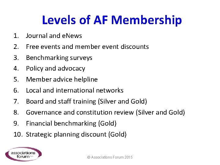 Levels of AF Membership 1. 2. 3. 4. 5. 6. 7. 8. 9. 10.