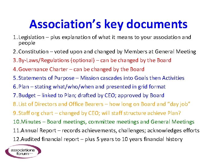 Association’s key documents 1. Legislation – plus explanation of what it means to your