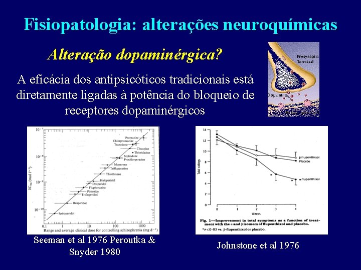 Fisiopatologia: alterações neuroquímicas Alteração dopaminérgica? A eficácia dos antipsicóticos tradicionais está diretamente ligadas à