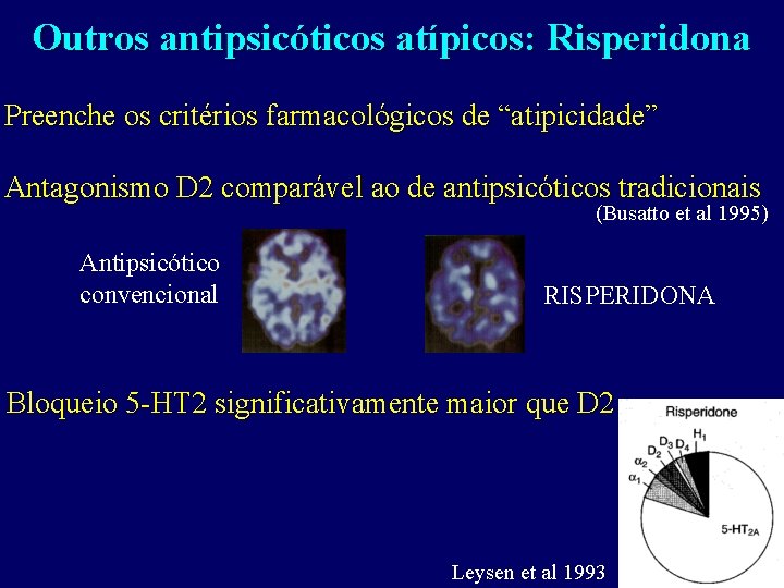 Outros antipsicóticos atípicos: Risperidona Preenche os critérios farmacológicos de “atipicidade” Antagonismo D 2 comparável