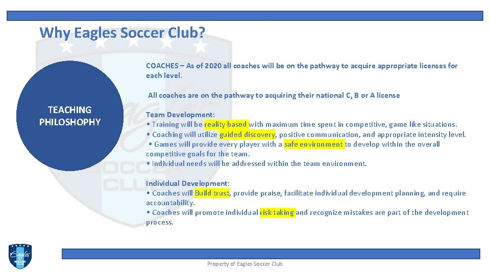 Why Eagles Soccer Club? COACHES – As of 2020 all coaches will be on