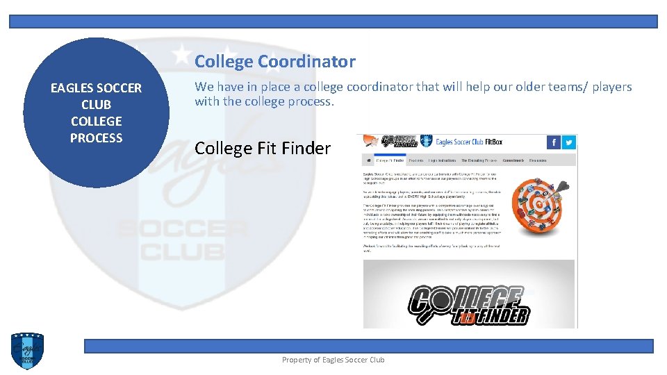 College Coordinator EAGLES SOCCER CLUB COLLEGE PROCESS We have in place a college coordinator