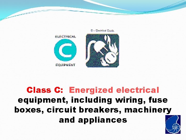 Class C: Energized electrical equipment, including wiring, fuse boxes, circuit breakers, machinery and appliances