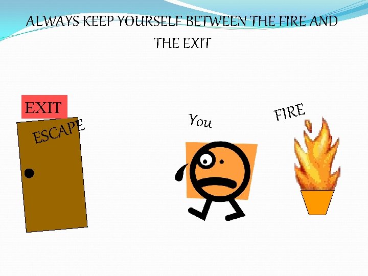 ALWAYS KEEP YOURSELF BETWEEN THE FIRE AND THE EXIT E P A ESC You