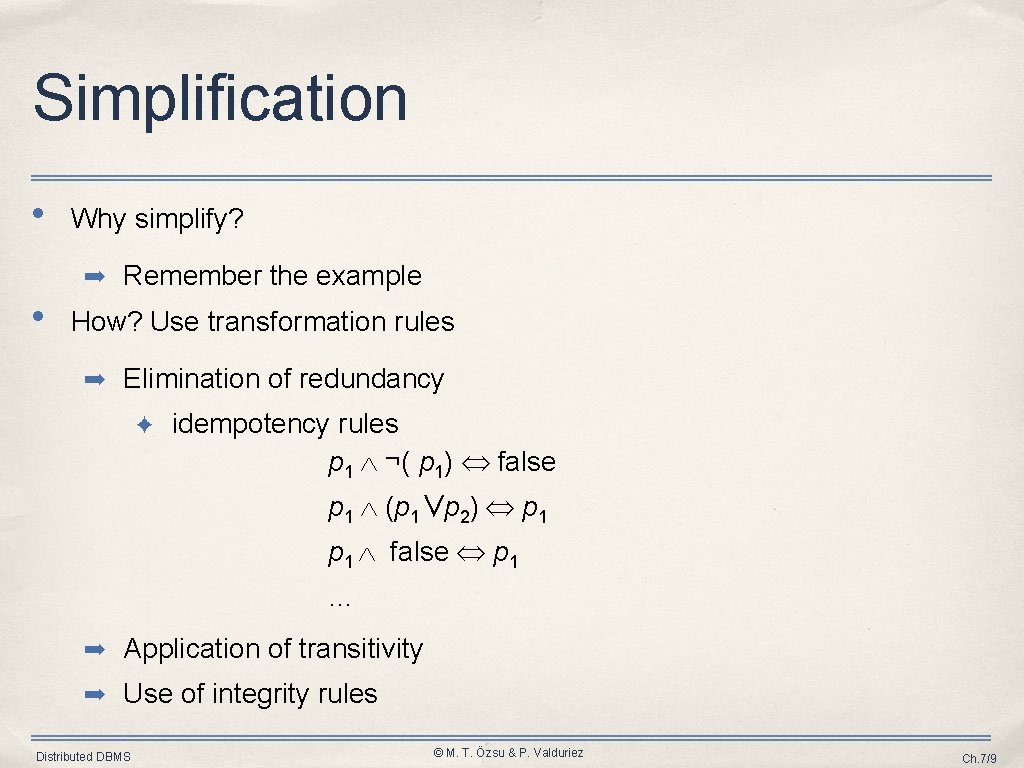 Simplification • Why simplify? ➡ Remember the example • How? Use transformation rules ➡