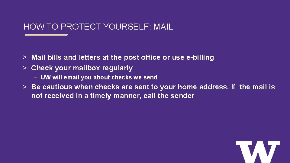 HOW TO PROTECT YOURSELF: MAIL > Mail bills and letters at the post office