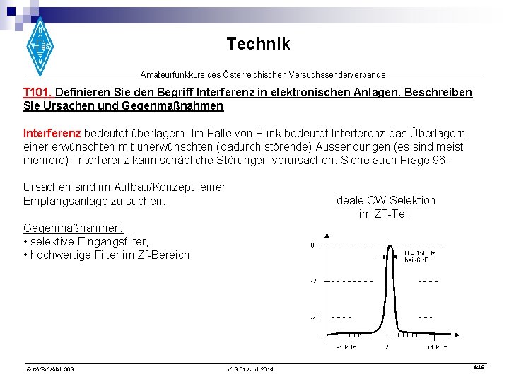 Technik Amateurfunkkurs des Österreichischen Versuchssenderverbands T 101. Definieren Sie den Begriff Interferenz in elektronischen