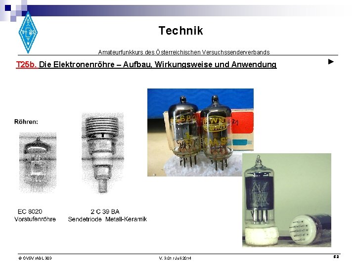 Technik Amateurfunkkurs des Österreichischen Versuchssenderverbands T 25 b. Die Elektronenröhre – Aufbau, Wirkungsweise und