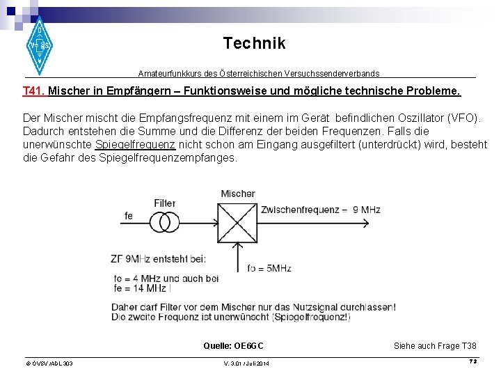 Technik Amateurfunkkurs des Österreichischen Versuchssenderverbands T 41. Mischer in Empfängern – Funktionsweise und mögliche