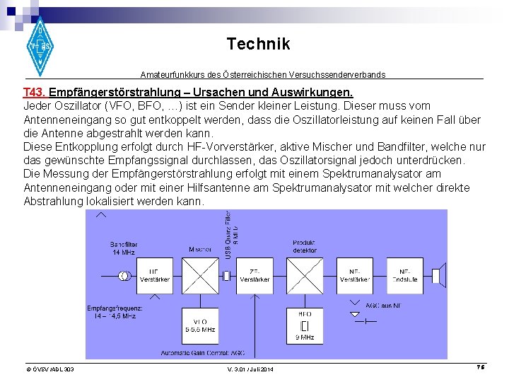 Technik Amateurfunkkurs des Österreichischen Versuchssenderverbands T 43. Empfängerstörstrahlung – Ursachen und Auswirkungen. Jeder Oszillator