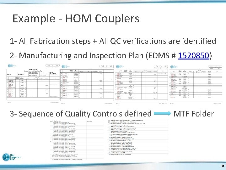 Example - HOM Couplers 1 - All Fabrication steps + All QC verifications are