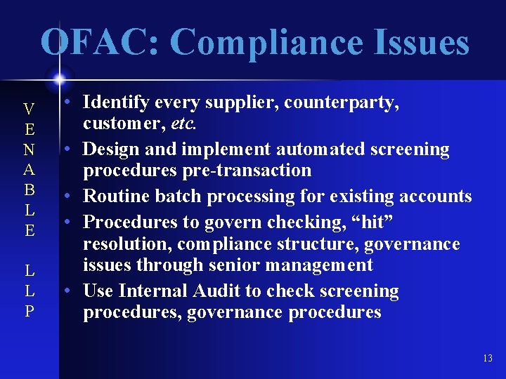 OFAC: Compliance Issues V E N A B L E L L P •