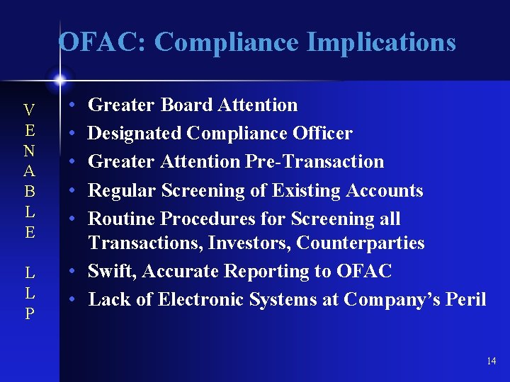 OFAC: Compliance Implications V E N A B L E L L P •