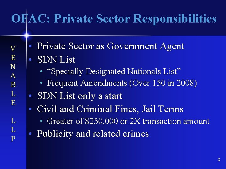 OFAC: Private Sector Responsibilities V E N A B L E L L P