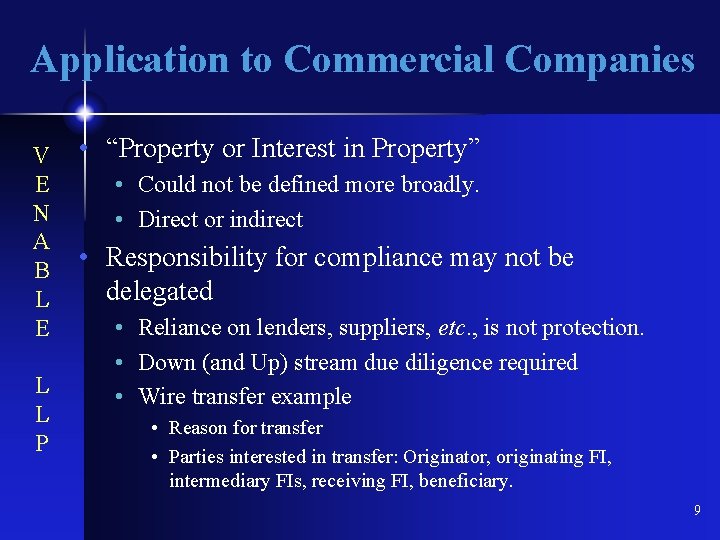 Application to Commercial Companies V E N A B L E L L P