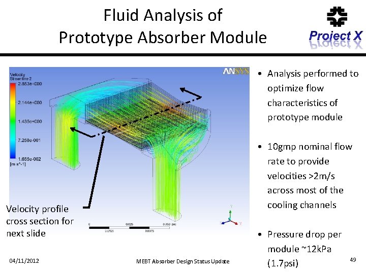 Fluid Analysis of Prototype Absorber Module • Analysis performed to optimize flow characteristics of