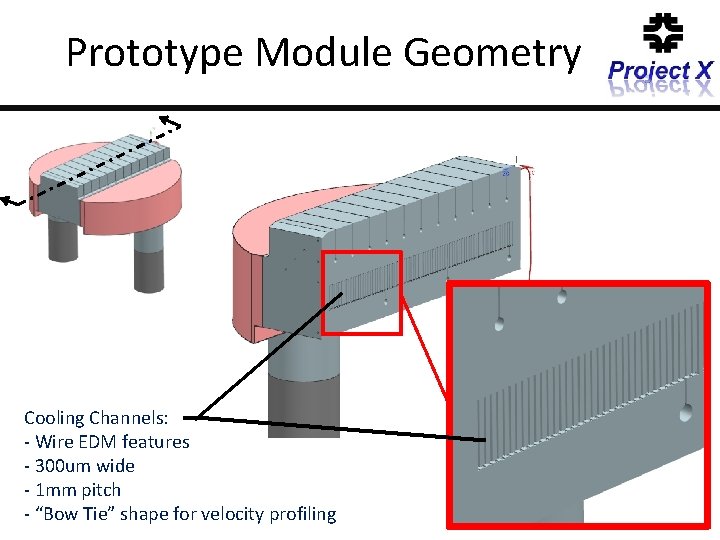 Prototype Module Geometry Cooling Channels: - Wire EDM features - 300 um wide -