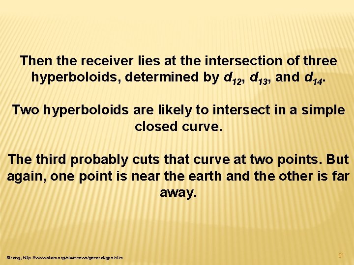 Then the receiver lies at the intersection of three hyperboloids, determined by d 12,