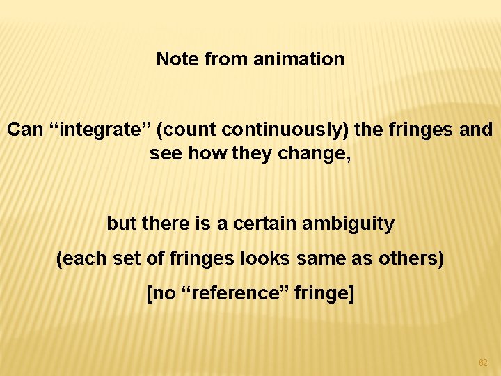 Note from animation Can “integrate” (count continuously) the fringes and see how they change,