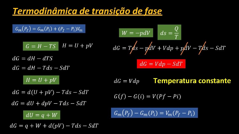 Termodinâmica de transição de fase Temperatura constante 