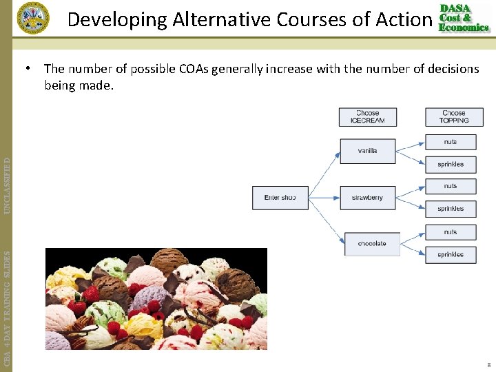 Developing Alternative Courses of Action CBA 4 -DAY TRAINING SLIDES UNCLASSIFIED • The number