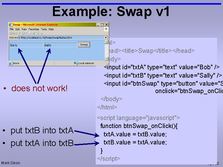 Example: Swap v 1 • does not work! • put txt. B into txt.