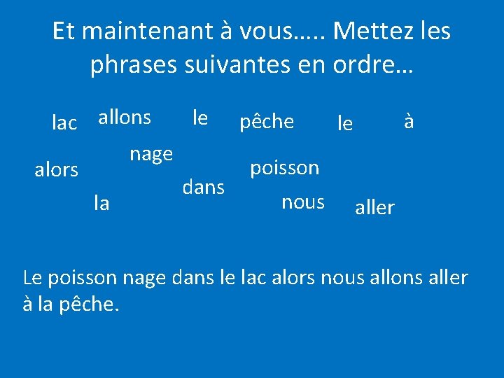 Et maintenant à vous…. . Mettez les phrases suivantes en ordre… le pêche à