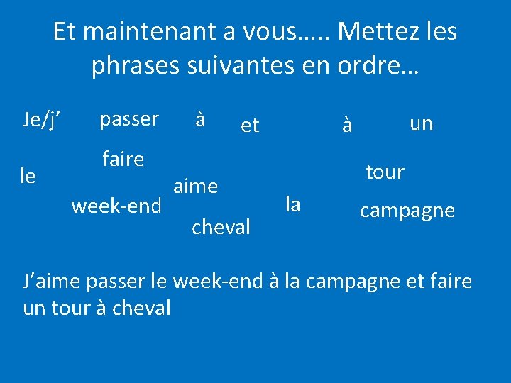 Et maintenant a vous…. . Mettez les phrases suivantes en ordre… Je/j’ le passer