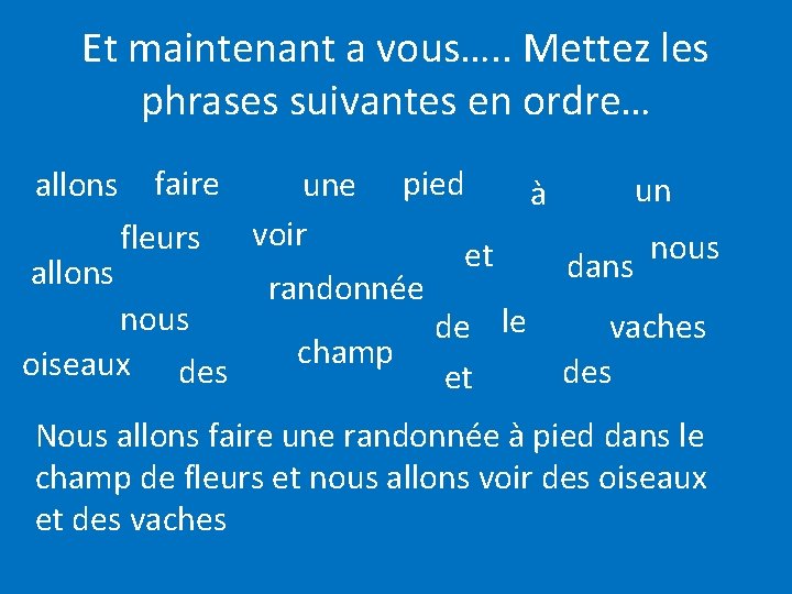 Et maintenant a vous…. . Mettez les phrases suivantes en ordre… allons faire fleurs