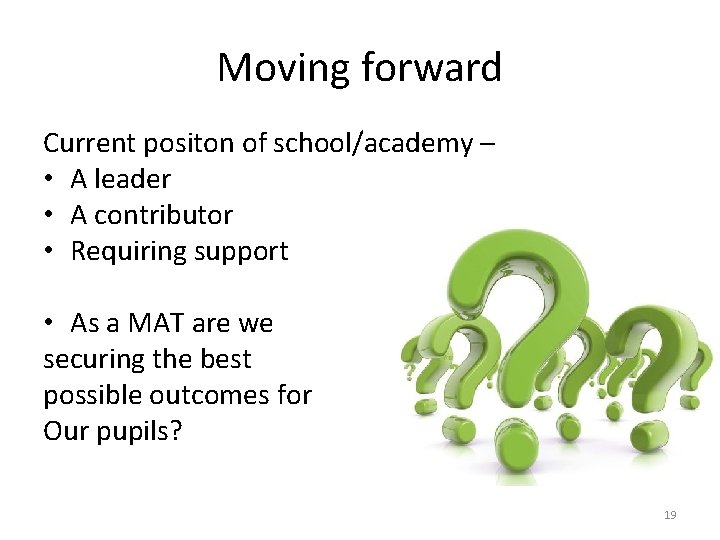 Moving forward Current positon of school/academy – • A leader • A contributor •
