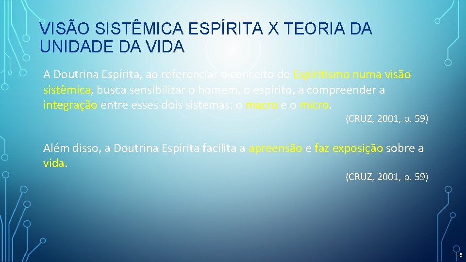 VISÃO SISTÊMICA ESPÍRITA X TEORIA DA UNIDADE DA VIDA A Doutrina Espírita, ao referenciar