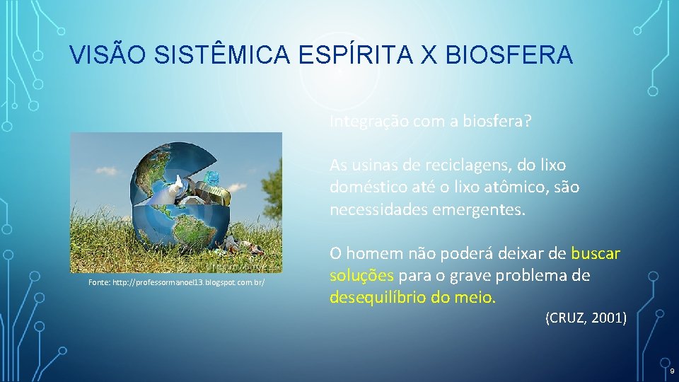 VISÃO SISTÊMICA ESPÍRITA X BIOSFERA Integração com a biosfera? As usinas de reciclagens, do