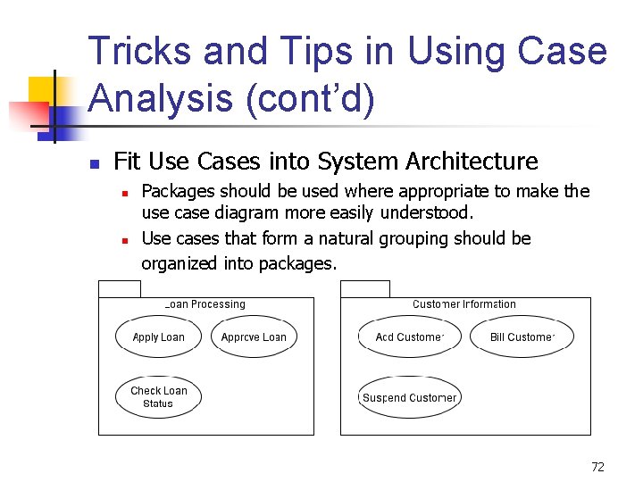 Tricks and Tips in Using Case Analysis (cont’d) n Fit Use Cases into System Tricks and Tips in Using Case Analysis (cont’d) n Fit Use Cases into System